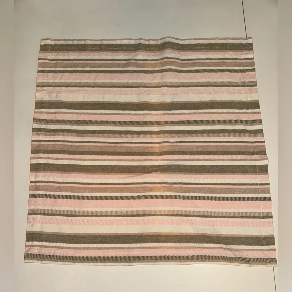 West Elm Linen Pink/Taupe/White striped Napkins or Place Settings.